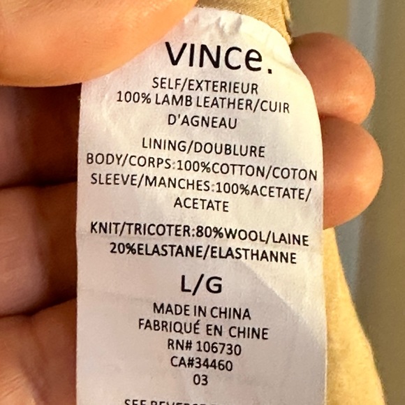 Vince Sand Shell Asymmetrical Rib Knit 100% Lambskin Leather Moto Designer Coat - Picture 7 of 16